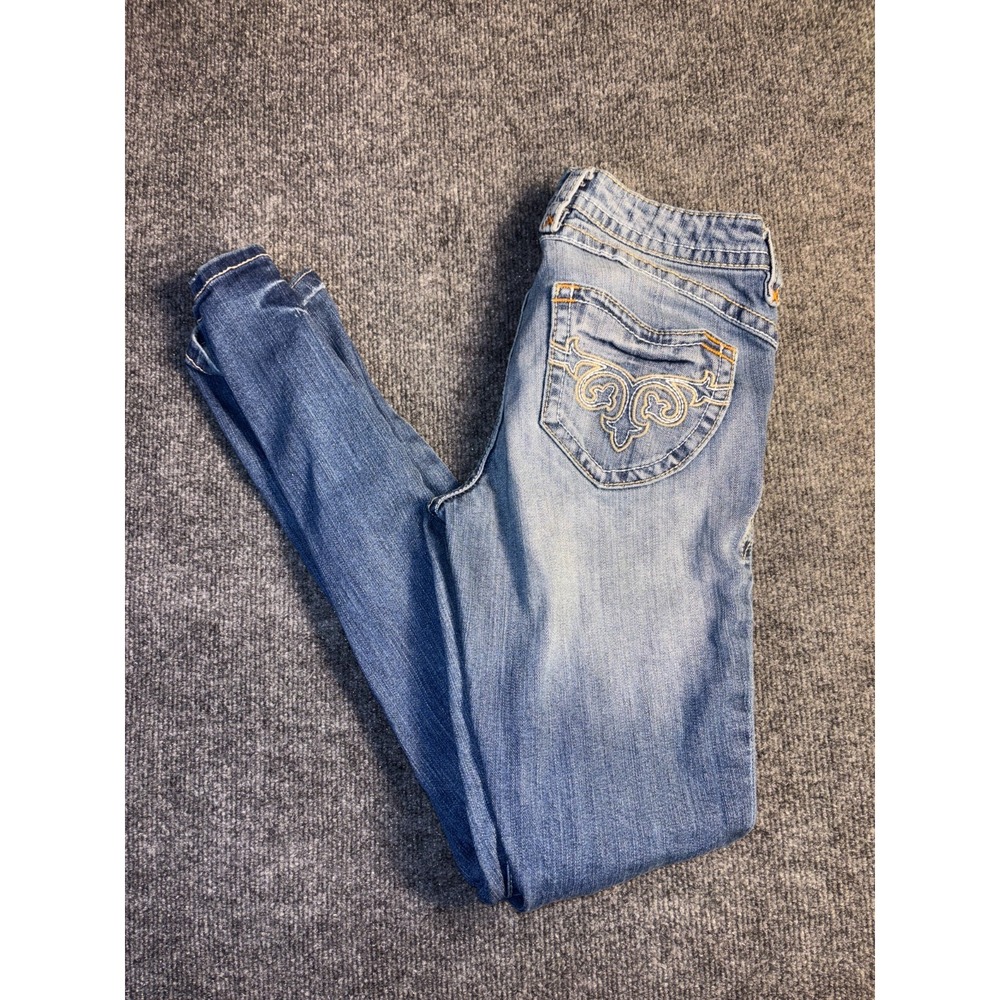 Decree Jeans Women's 5 Blue Denim Distressed Casual Low Rise Comfort Skinny Leg